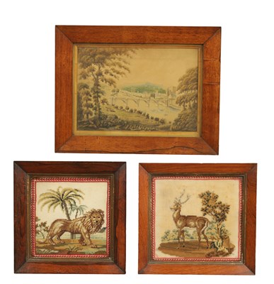 Lot 1000 - A PAIR OF EARLY VICTORIAN WOOLWORK PICTURES OF ANIMALS