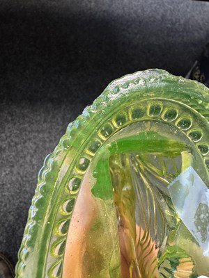Lot 14 - A PAIR OF HENRY GREENER YELLOW PRESSED GLASS SCULPTURES OF SEATED LIONS