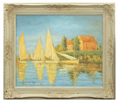 Lot 985 - A 20TH CENTURY OIL ON BOARD RIVER LANDSCAPE SIGNED A. KNIGHTON-HAMMOND