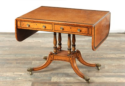 Lot 1200 - A GOOD REGENCY BURR ELM, COLAMNDER CROSS-BANDED AND EBONY INLAID SOFA TABLE
