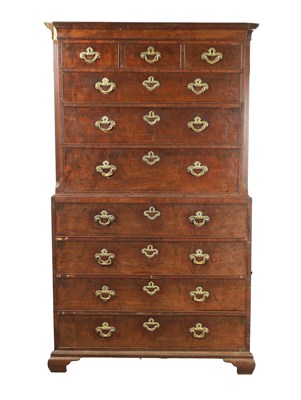 Lot 1308 - A GOOD GEORGE II FIGURED MAHOGANY CHEST ON CHEST