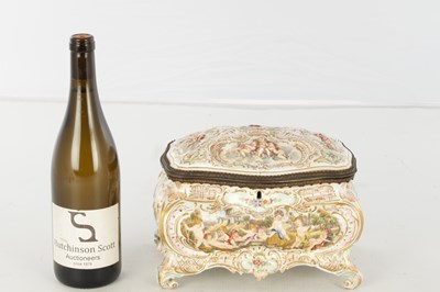 Lot 78 - A LATE 19TH CENTURY ITALIAN CAPODIMONTE GILT METAL MOUNTED PORCELAIN TABLE JEWELLERY CASKET