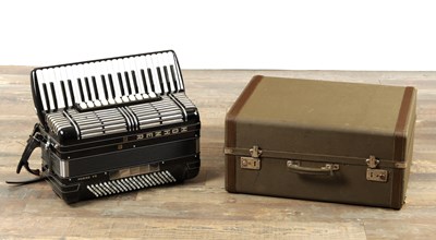 Lot 692 - A CASED HOHNER MORINO VN FIVE VOICE 120 BRASS ACCORDION