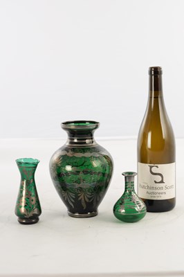 Lot 15 - THREE 20TH CENTURY GREEN GLASS VASES