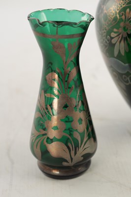 Lot 15 - THREE 20TH CENTURY GREEN GLASS VASES