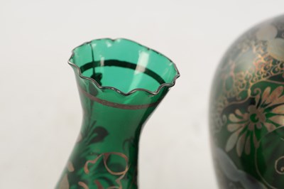 Lot 15 - THREE 20TH CENTURY GREEN GLASS VASES