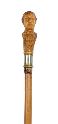 Lot 646 - A 19TH CENTURY CARVED BOXWOOD WALKING STICK FORMED AS NAPOLEON