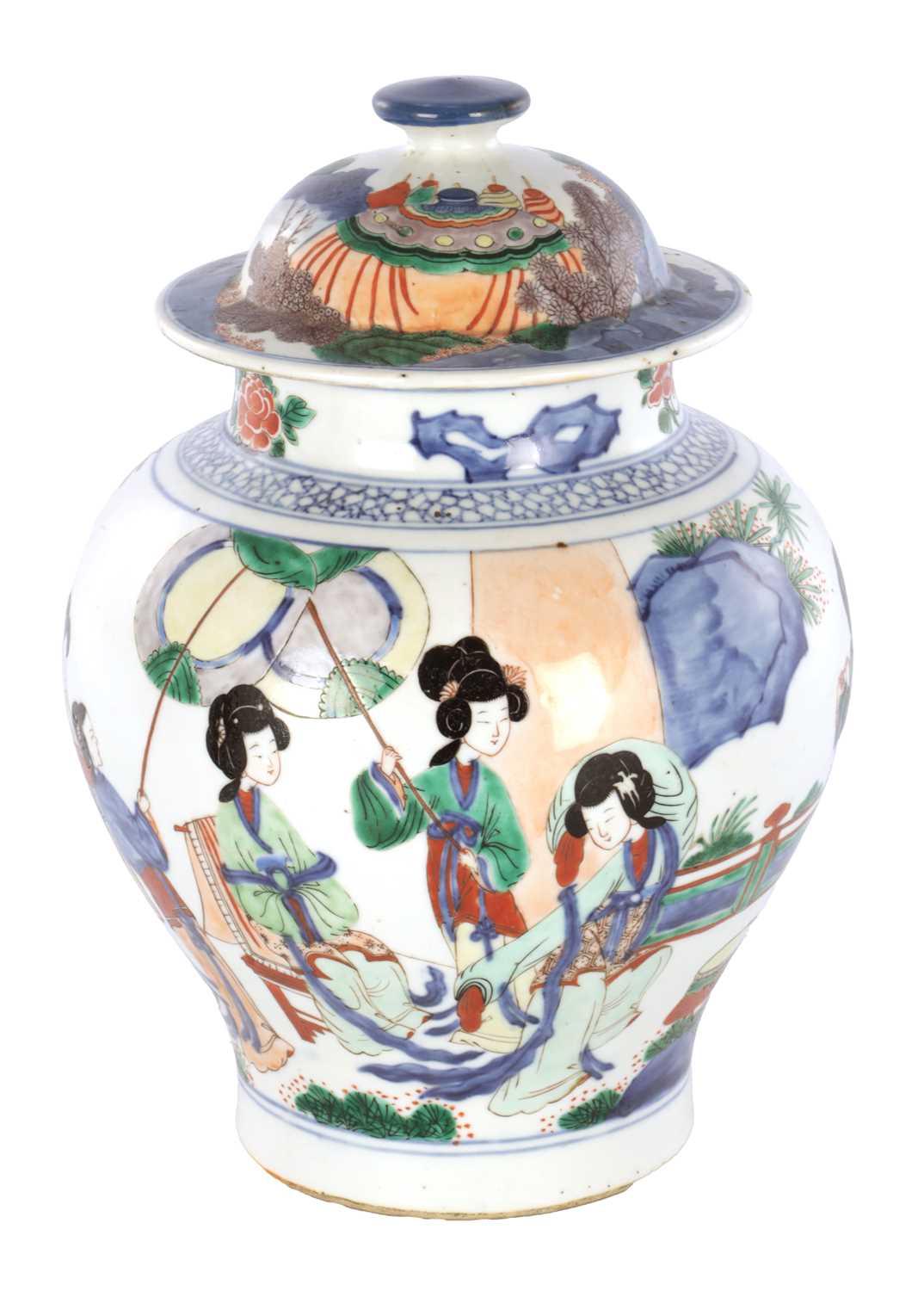 Lot 154 - A CHINESE WUCAI LIDDED BALUSTER VASE
