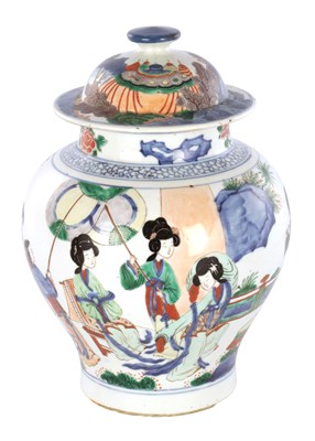 Lot 154 - A CHINESE WUCAI LIDDED BALUSTER VASE