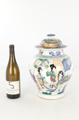 Lot 154 - A CHINESE WUCAI LIDDED BALUSTER VASE