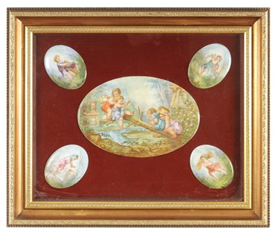 Lot 50 - A CASED SET OF FIVE 19TH CENTURY CONTINENTAL PORCELAIN PLAQUES
