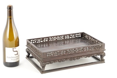 Lot 121 - A FINELY CARVED 18TH CENTURY CHINESE HARDWOOD TRAY POSSIBLY ZITAN