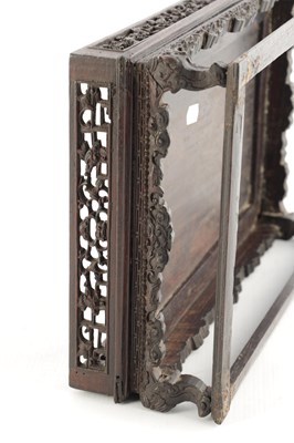 Lot 121 - A FINELY CARVED 18TH CENTURY CHINESE HARDWOOD TRAY POSSIBLY ZITAN