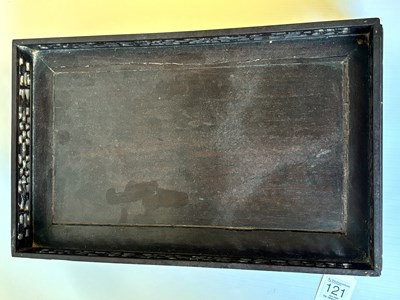 Lot 121 - A FINELY CARVED 18TH CENTURY CHINESE HARDWOOD TRAY POSSIBLY ZITAN