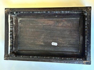 Lot 121 - A FINELY CARVED 18TH CENTURY CHINESE HARDWOOD TRAY POSSIBLY ZITAN