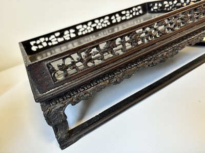 Lot 121 - A FINELY CARVED 18TH CENTURY CHINESE HARDWOOD TRAY POSSIBLY ZITAN