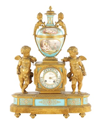 Lot 1589 - RAINGO, PARIS. A LATE 19TH CENTURY FRENCH ORMOLU AND SEVRES PORCELAIN MANTEL CLOCK