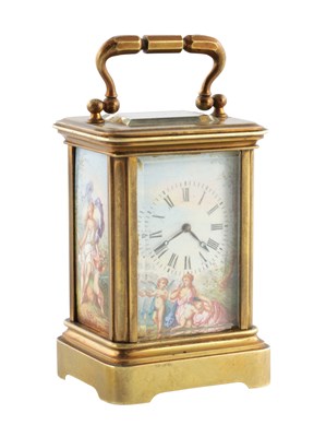 Lot 1716 - A LATE 19TH CENTURY FRENCH MINIATURE ENAMEL PANELLED CARRIAGE CLOCK