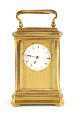 Lot 1679 - ALFRED BAVEUX. A LATE 19TH CENTURY FRENCH GILT BRASS MINIATURE CARRIAGE CLOCK