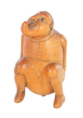 Lot 1110 - AN EARLY 19TH CENTURY CARVED BOXWOOD FOLK ART NOVELTY SNUFF BOX