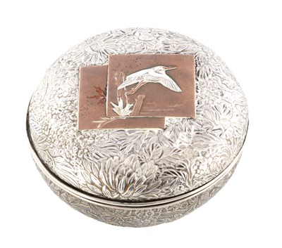 Lot 163 - A JAPANESE MEIJI PERIOD SILVER AND MIXED METAL CIRCULAR BOWL AND COVER