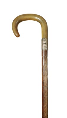 Lot 634 - A LATE 19TH CENTURY SILVER MOUNTED HORN HANDLED WALKING STICK
