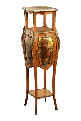 Lot 1358 - A FRENCH LATE 19TH CENTURY KINGWOOD VERNIS MARTIN PANELLED JARDINIERE STAND