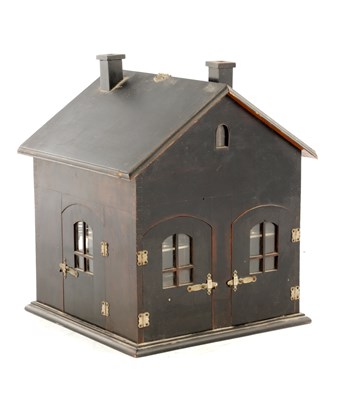 Lot 747 - A 19TH CENTURY FRENCH NOVELTY EBONISED HUMIDOR FORMED AS A HOUSE