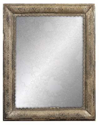 Lot 191 - A 19TH CENTURY EASTERN SILVER METAL MOUNTED HANGING MIRROR