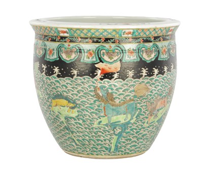 Lot 160 - A 19TH CENTURY CHINESE FAMILLE VERTE PORCELAIN JARDINIER