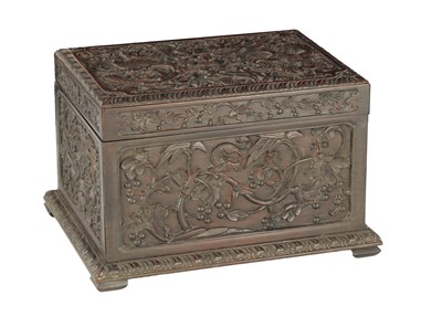 Lot 254 - AN 18TH CENTURY CHINESE CARVED HARDWOOD TEA CADDY