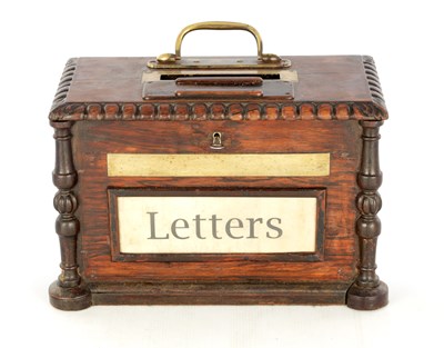 Lot 1093 - A LATE REGENCY FIGURED ROSEWOOD COUNTRY HOUSE LETTER BOX