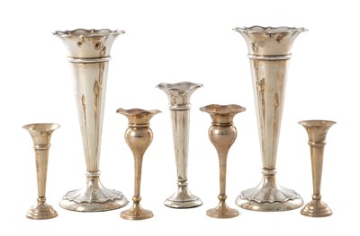 Lot 442 - A COLLECTION OF 20TH CENTURY SILVER TRUMPET VASES