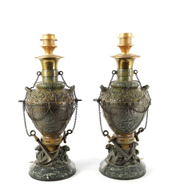 Lot 897 - A PAIR OF FRENCH BRONZE STYLE 'SAUVETAGE' SHIP DESIGN TABLE LAMPS