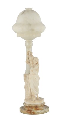 Lot 774 - AN ART DECO STYLE CARVED ALABASTER FIGURAL TABLE LAMP