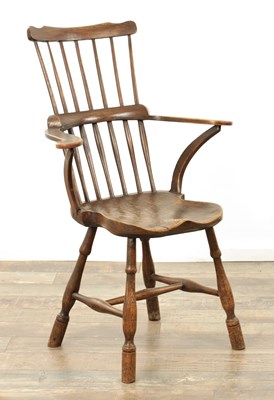 Lot 1331 - AN UNUSUAL 18TH CENTURY STICK BACK WINDSOR ARMCHAIR