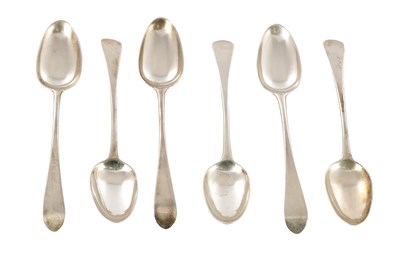 Lot 316 - SIX PROVINCIAL SCOTTISH 18TH CENTURY 'POINTED OLD ENGLISH' PATTERN ABERDEEN SILVER TABLE SPOONS