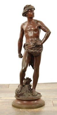 Lot 871 - ADRIEN ETIENNE GAUDEZ (1845-1902). A 19TH CENTURY PATINATED BRONZE FIGURAL SCULPTURE OF DAVID