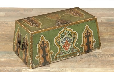 Lot 1120 - A LATE 19TH CENTURY ARTS AND CRAFTS EASTERN EUROPEAN PAINTED WEDDING CHEST