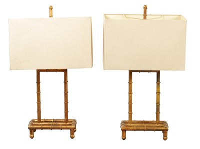 Lot 866 - A PAIR OF VINTAGE SIMULATED BAMBOO GILT METAL TABLE LAMPS