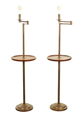 Lot 1291 - A PAIR OF VINTAGE BRASS AND MAHOGANY STANDARD LAMPS