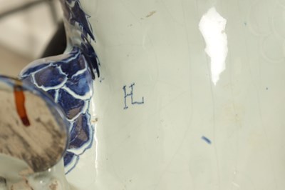 Lot 43 - A PAIR OF DELFT BLUE AND WHITE PORCELAIN MYTHICAL QILINS