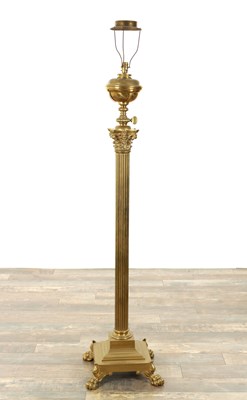 Lot 839 - A LATE 19TH CENTURY BRASS COLUMN ADJUSTABLE STANDARD LAMP