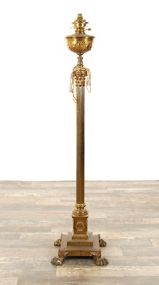 Lot 785 - A LATE 19TH CENTURY BRASS COLUMN ADJUSTABLE STANDARD LAMP