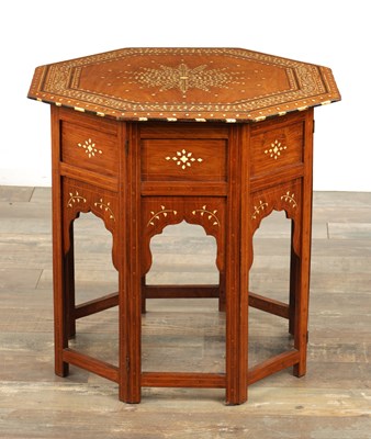 Lot 207 - A 19TH CENTURY MOORISH BONE INLAID HARDWOOD CENTRE TABLE