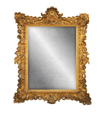 Lot 1187 - A LARGE 19TH CENTURY CARVED GILTWOOD ITALIAN HANGING MIRROR