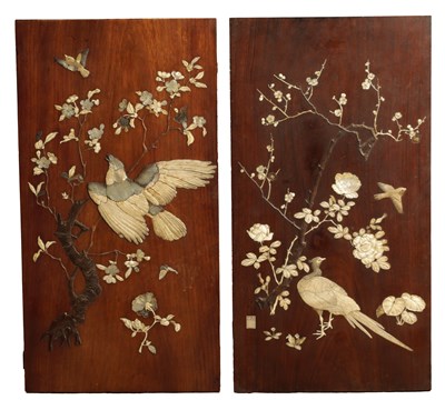 Lot 166 - A PAIR OF 19TH CENTURY JAPANESE SHIBAYAMA HARDWOOD HANGING PLAQUES