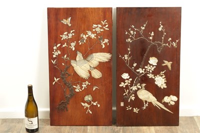 Lot 166 - A PAIR OF 19TH CENTURY JAPANESE SHIBAYAMA HARDWOOD HANGING PLAQUES
