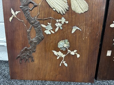 Lot 166 - A PAIR OF 19TH CENTURY JAPANESE SHIBAYAMA HARDWOOD HANGING PLAQUES