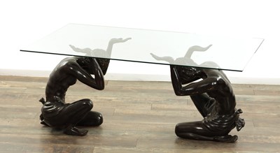 Lot 865 - A 20TH CENTURY ITALIAN BRONZE BLACKAMOOR COFFEE TABLE